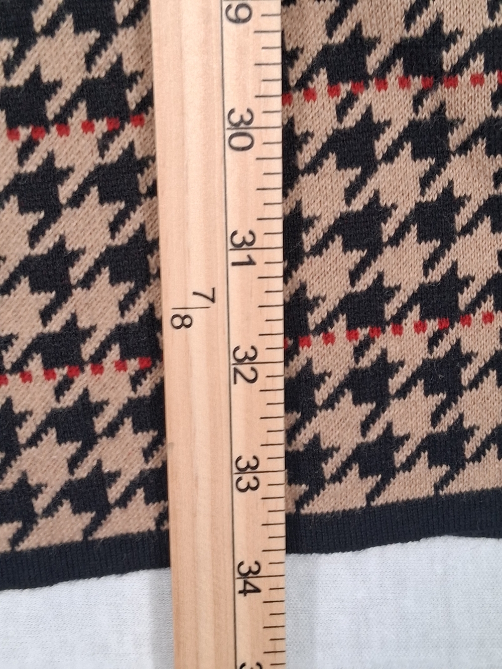 Anne Klein 1X Houndstooth Open Front Cardigan Sweater Red Black Tan Classic - Picture 9 of 11